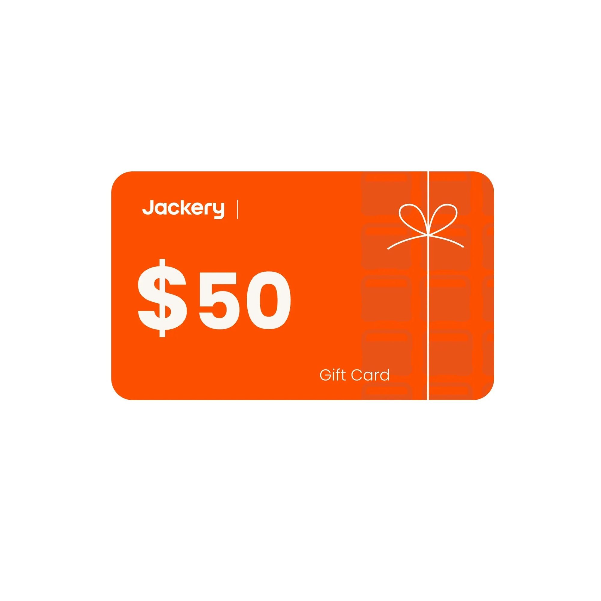 Orange gift card for $50 with decorative ribbon bow