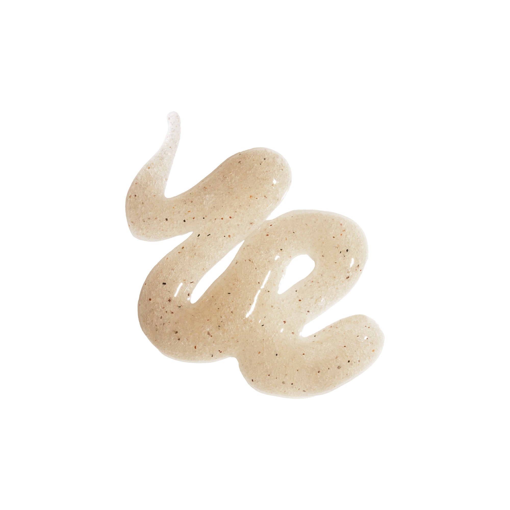 Beige body scrub texture swatch with visible exfoliating particles on white background