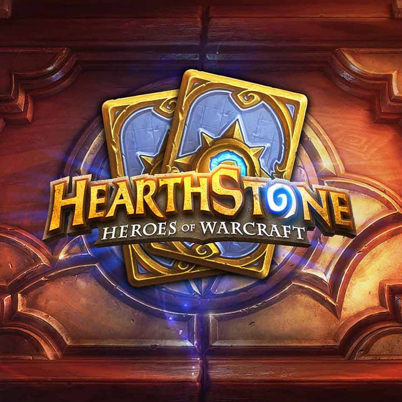 Hearthstone Heroes of Warcraft logo with golden card frame design and blue magical center