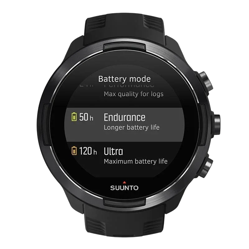 Smartwatch battery mode menu showing Endurance (50h) and Ultra (120h) options