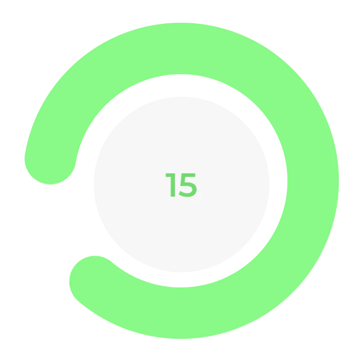Green circular progress indicator showing 15