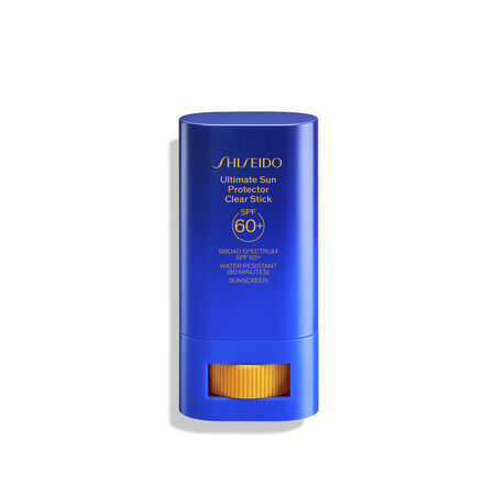 Dark blue cylindrical sunscreen stick with gold cap and SPF 60+