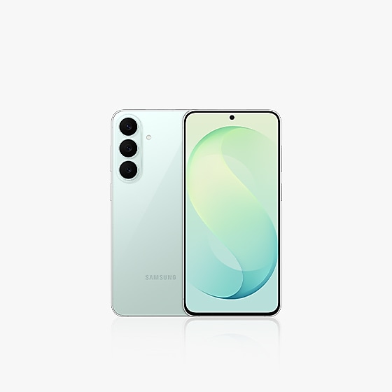 Light mint green smartphone with triple rear cameras and green gradient wallpaper
