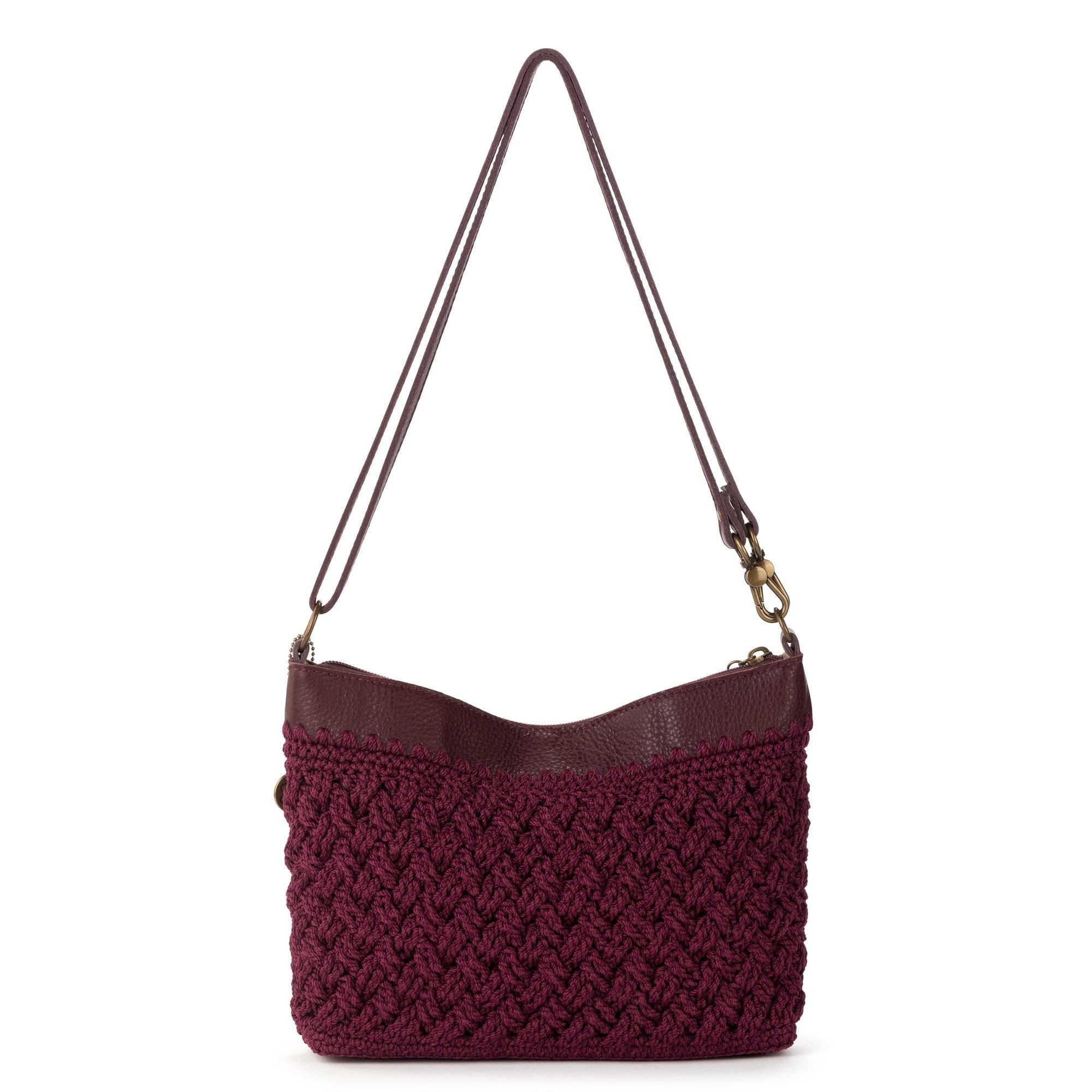Burgundy quilted hobo bag with adjustable leather shoulder strap