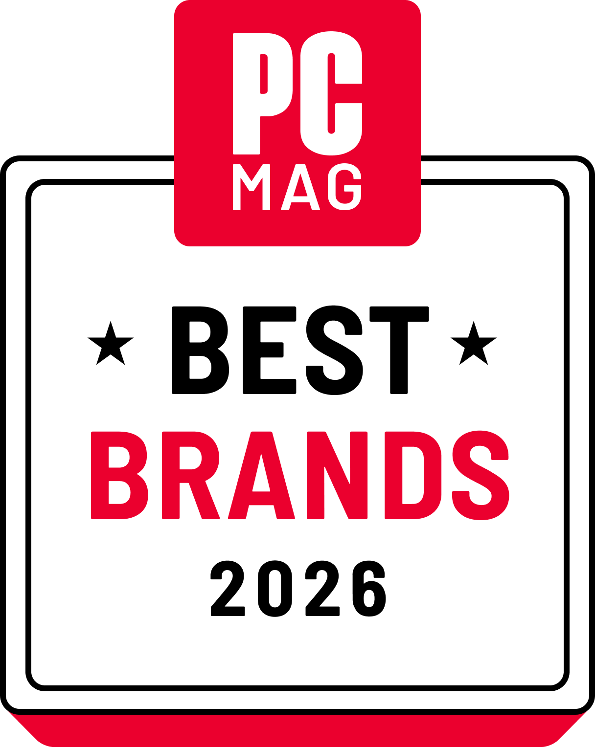 PC Mag Best Brands 2026 award badge with red header and white border
